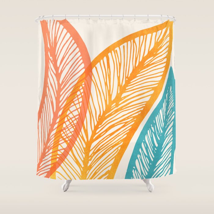 Colorful Tropical Flora - Retro Palette Shower Curtain Gallery Image 1