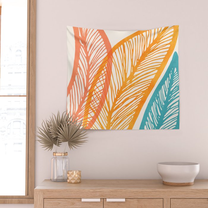 Colorful Tropical Flora - Retro Palette Wall Tapestry Gallery Image 2