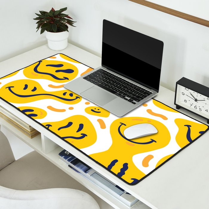 Yellow Dripping Smiley Faces Desk Mat Gallery Image 2