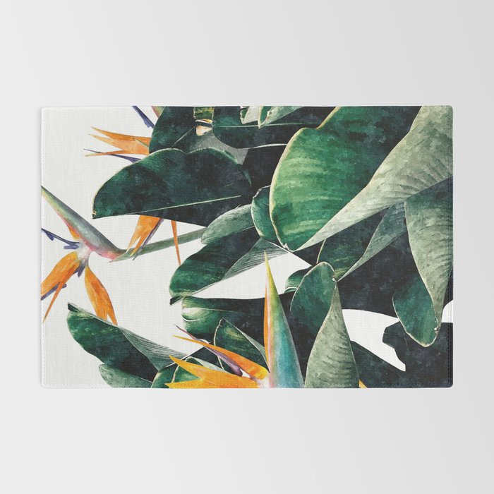 Paradise Bird, Nature Botanical Plant Floral, Tropical Garden Watercolor Painting Rug Gallery Image 2