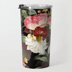Floral Flower Pattern Watercolor White Pink Flowers Black Background Travel Mug Gallery Image 3