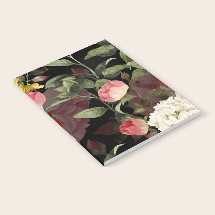 Floral Flower Pattern Watercolor White Pink Flowers Black Background Notebook Gallery Image 2
