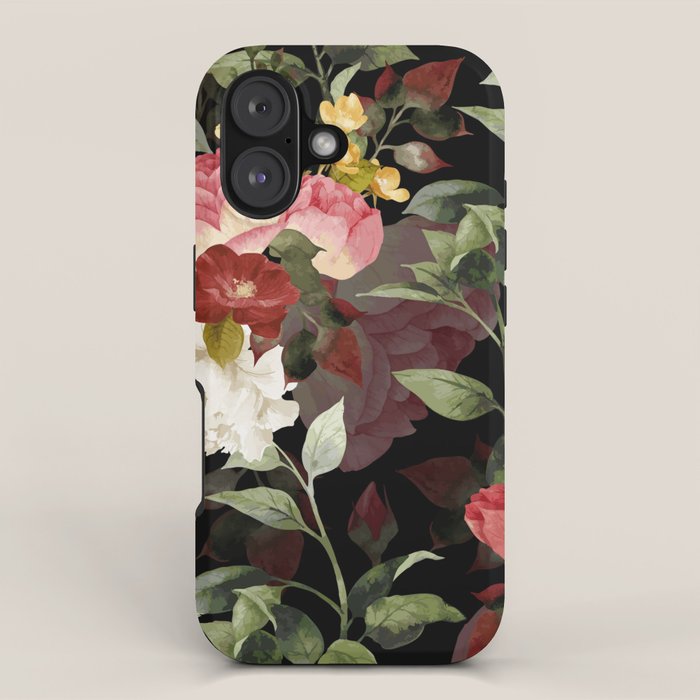 Floral Flower Pattern Watercolor White Pink Flowers Black Background iPhone Case Gallery Image 1