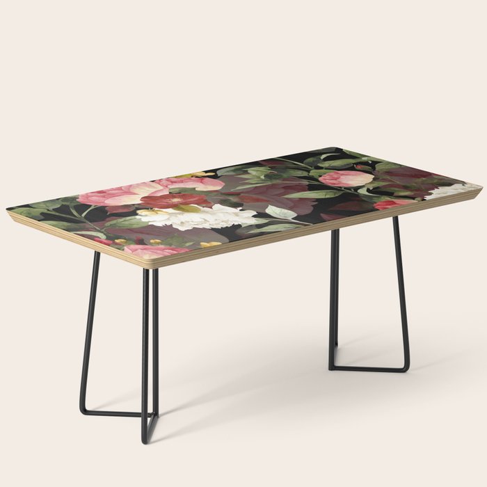 Floral Flower Pattern Watercolor White Pink Flowers Black Background Coffee Table Gallery Image 1