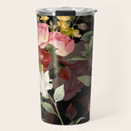 Floral Flower Pattern Watercolor White Pink Flowers Black Background Travel Mug Gallery Image 1