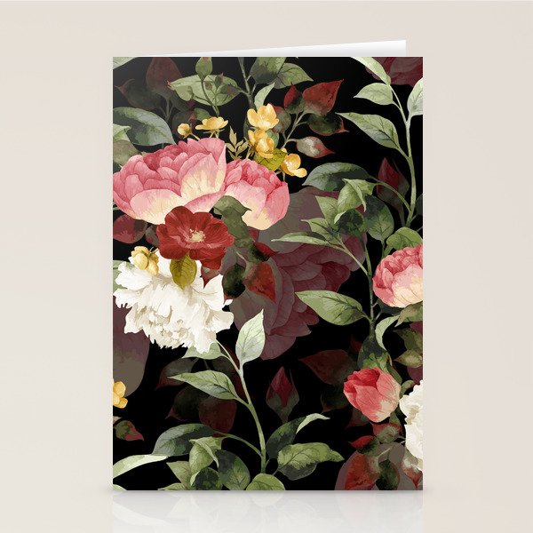 Floral Flower Pattern Watercolor White Pink Flowers Black Background Stationery Card Gallery Image 2