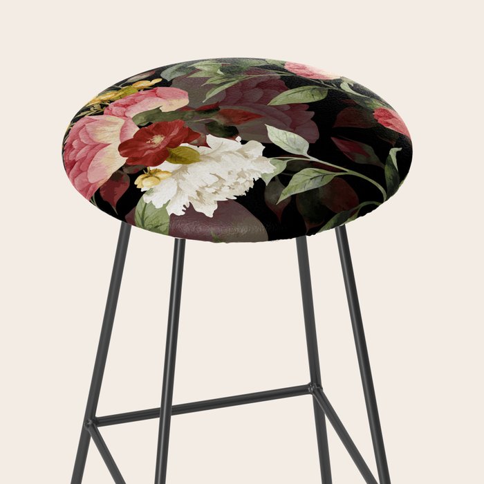 Floral Flower Pattern Watercolor White Pink Flowers Black Background Stool Gallery Image 2