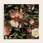 Floral Flower Pattern Watercolor White Pink Flowers Black Background Wood Wall Art Gallery Image 1