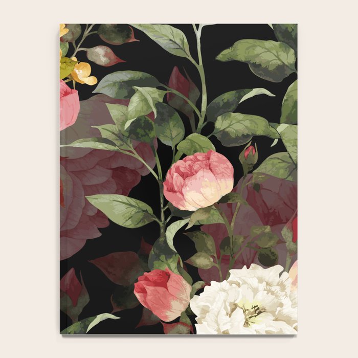 Floral Flower Pattern Watercolor White Pink Flowers Black Background Notebook Gallery Image 4