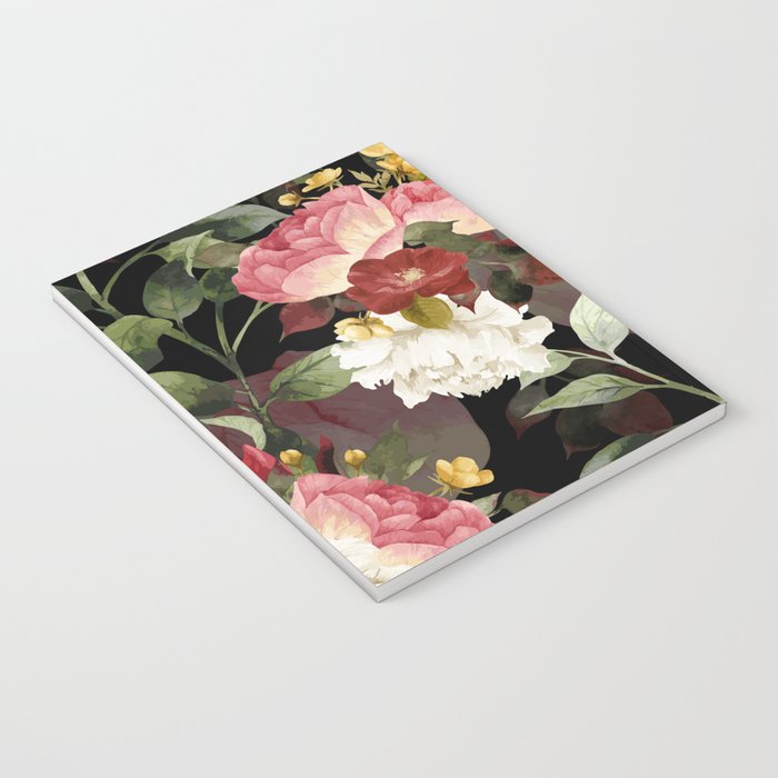 Floral Flower Pattern Watercolor White Pink Flowers Black Background Notebook Gallery Image 3