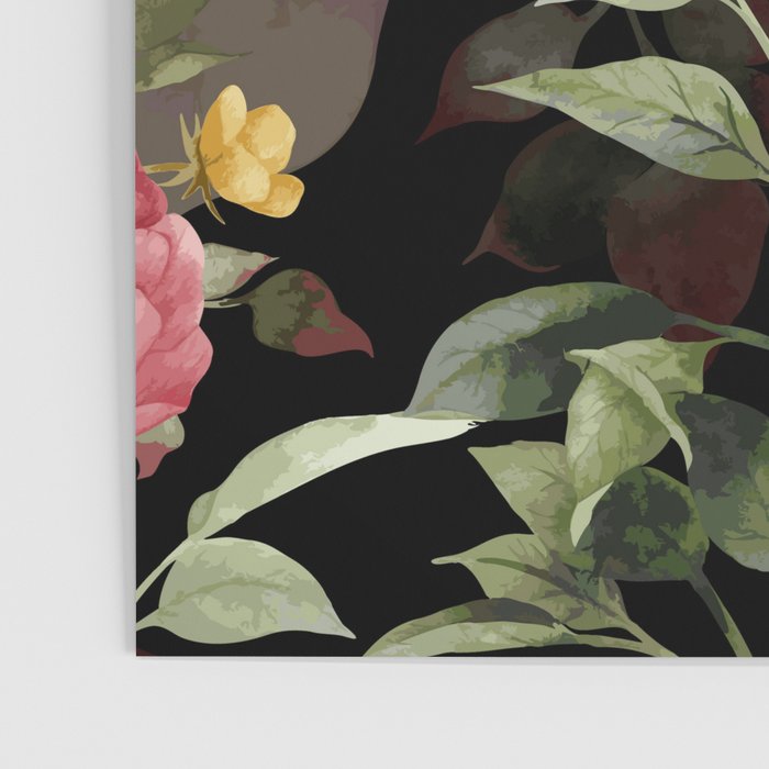 Floral Flower Pattern Watercolor White Pink Flowers Black Background Poster Gallery Image 3