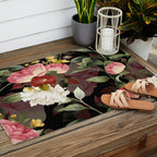 Floral Flower Pattern Watercolor White Pink Flowers Black Background Outdoor Rug Gallery Image 2