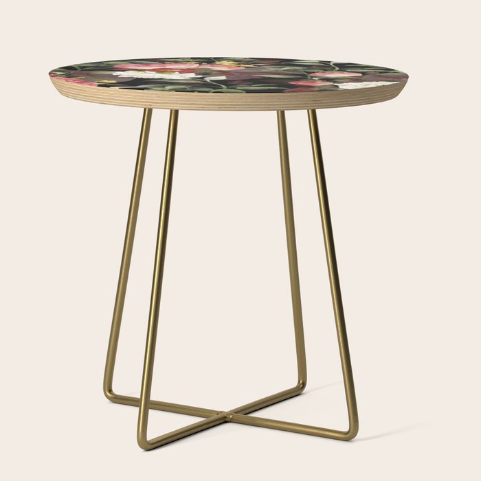 Floral Flower Pattern Watercolor White Pink Flowers Black Background Side Table Gallery Image 1