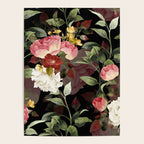 Floral Flower Pattern Watercolor White Pink Flowers Black Background Poster Gallery Image 4