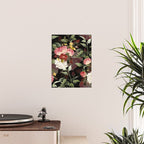 Floral Flower Pattern Watercolor White Pink Flowers Black Background Poster Gallery Image 2