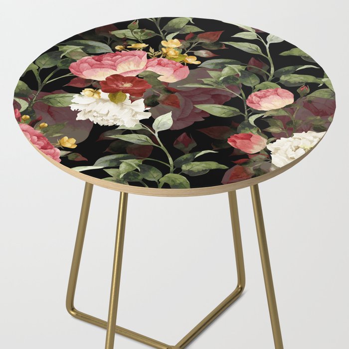 Floral Flower Pattern Watercolor White Pink Flowers Black Background Side Table Gallery Image 2