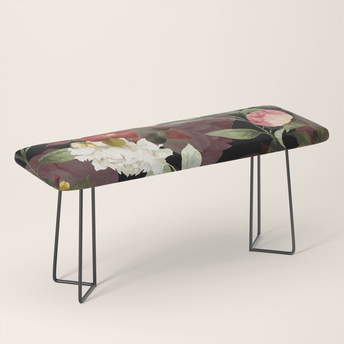 Floral Flower Pattern Watercolor White Pink Flowers Black Background Bench Gallery Image 1