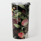 Floral Flower Pattern Watercolor White Pink Flowers Black Background Travel Mug Gallery Image 2