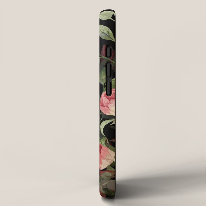 Floral Flower Pattern Watercolor White Pink Flowers Black Background iPhone Case Gallery Image 2
