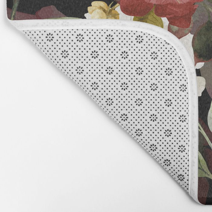 Floral Flower Pattern Watercolor White Pink Flowers Black Background Bath Mat Gallery Image 2