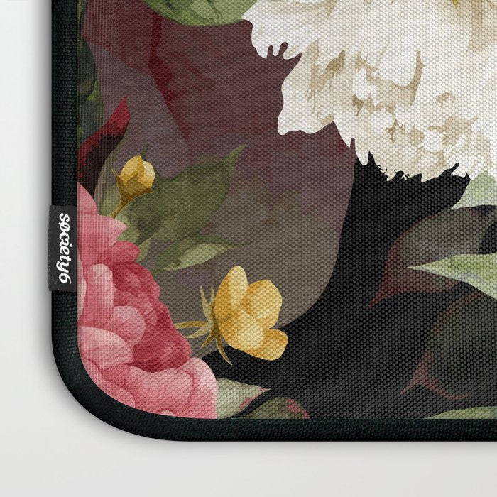 Floral Flower Pattern Watercolor White Pink Flowers Black Background Laptop Sleeve Gallery Image 3