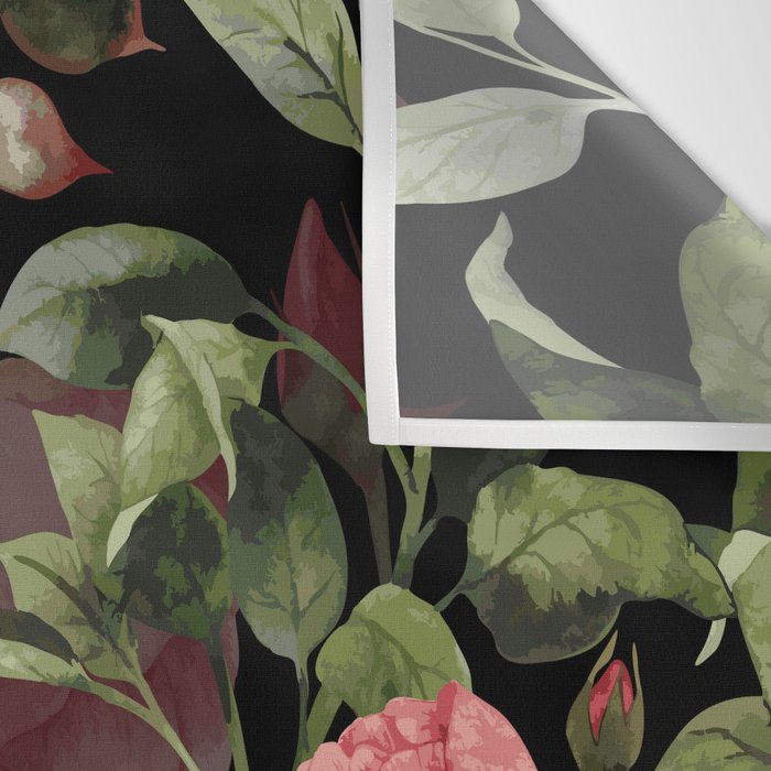 Floral Flower Pattern Watercolor White Pink Flowers Black Background Wall Tapestry Gallery Image 3
