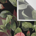 Floral Flower Pattern Watercolor White Pink Flowers Black Background Wall Tapestry Gallery Image 3