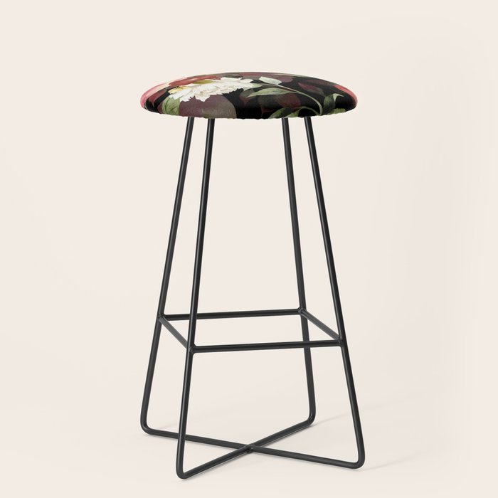 Floral Flower Pattern Watercolor White Pink Flowers Black Background Stool Gallery Image 1