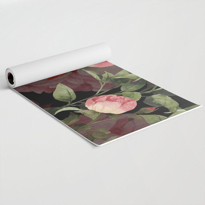 Floral Flower Pattern Watercolor White Pink Flowers Black Background Yoga Mat Gallery Image 2