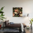 Floral Flower Pattern Watercolor White Pink Flowers Black Background Wood Wall Art Gallery Image 2