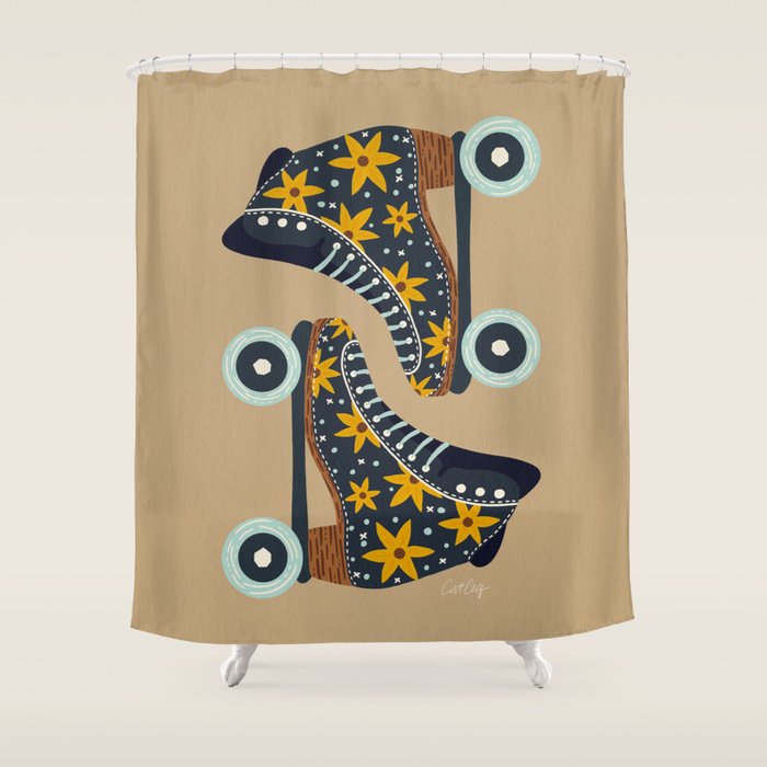 Retro Roller Skates - Teal & Yellow Palette Shower Curtain Gallery Image 1