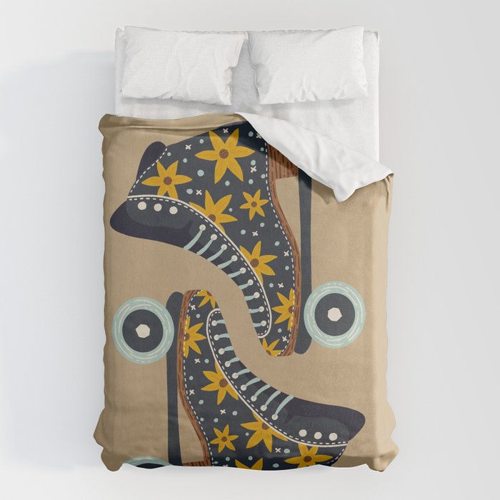 Retro Roller Skates - Teal & Yellow Palette Duvet Cover Gallery Image 6