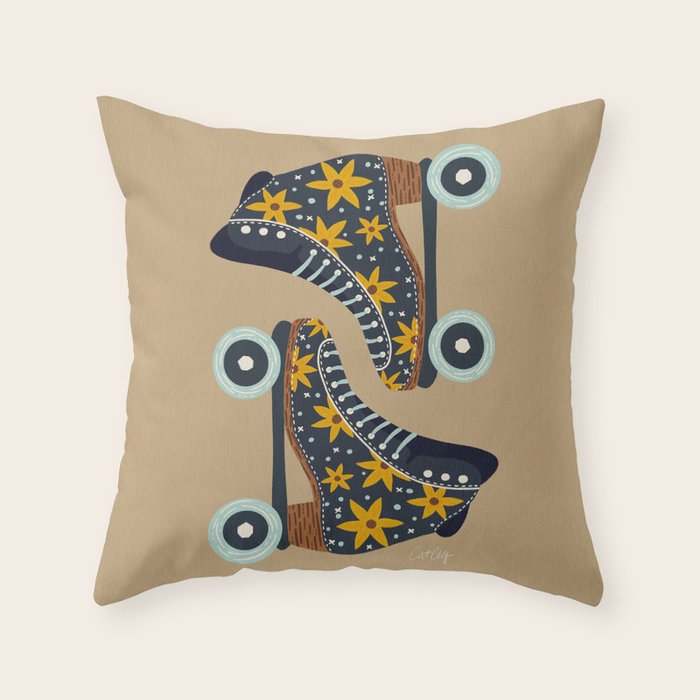 Retro Roller Skates - Teal & Yellow Palette Throw Pillow Gallery Image 6