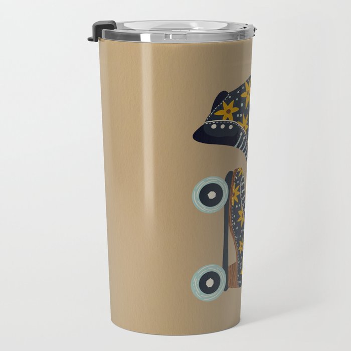 Retro Roller Skates - Teal & Yellow Palette Travel Mug Gallery Image 3