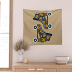 Retro Roller Skates - Teal & Yellow Palette Wall Tapestry Gallery Image 2