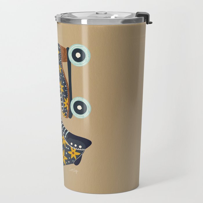 Retro Roller Skates - Teal & Yellow Palette Travel Mug Gallery Image 2
