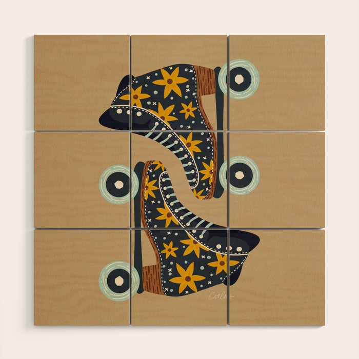 Retro Roller Skates - Teal & Yellow Palette Wood Wall Art Gallery Image 1