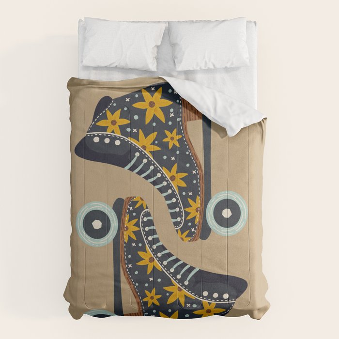 Retro Roller Skates - Teal & Yellow Palette Comforter Gallery Image 6