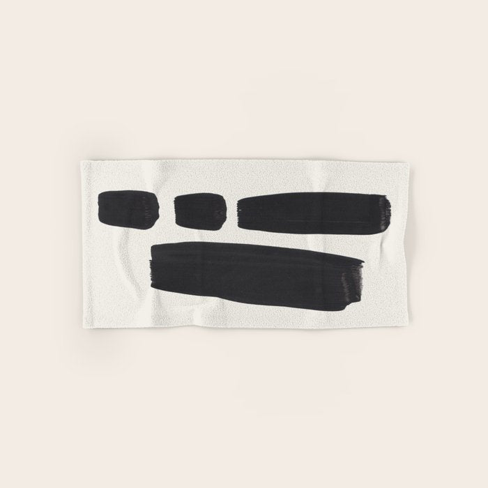 Mid Century Modern Minimalist Abstract Art Brush Strokes Black & White Ink Art Square Shapes Towels Gallery Image 1