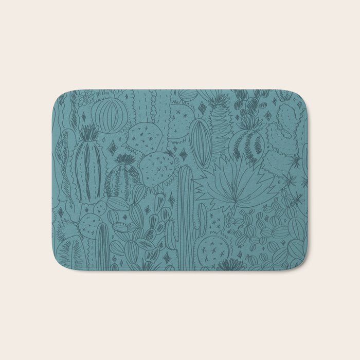 Cactus Scene in Blue Bath Mat Gallery Image 1