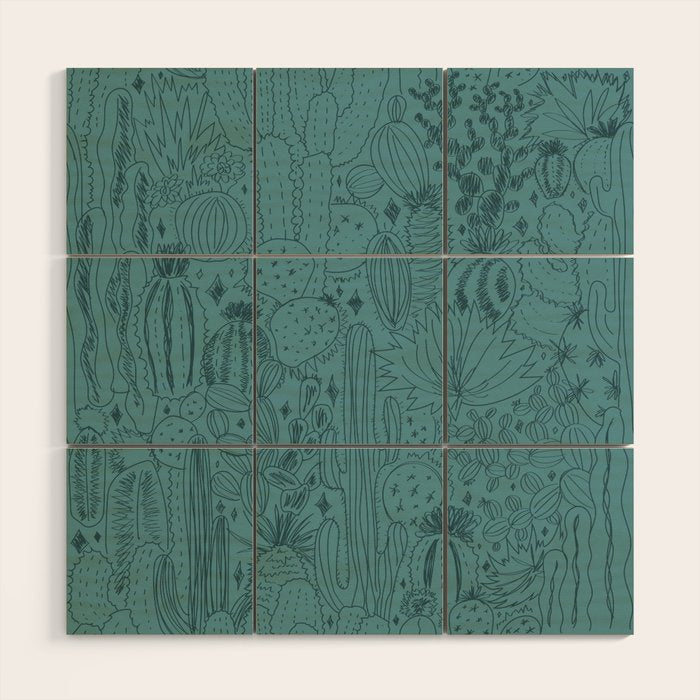 Cactus Scene in Blue Wood Wall Art Gallery Image 1