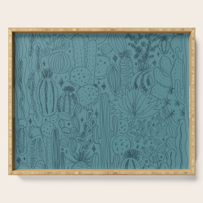 Cactus Scene in Blue Serving Tray Gallery Image 1