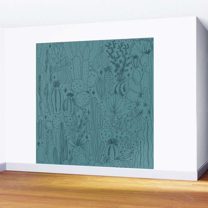Cactus Scene in Blue Wall Mural Gallery Image 2