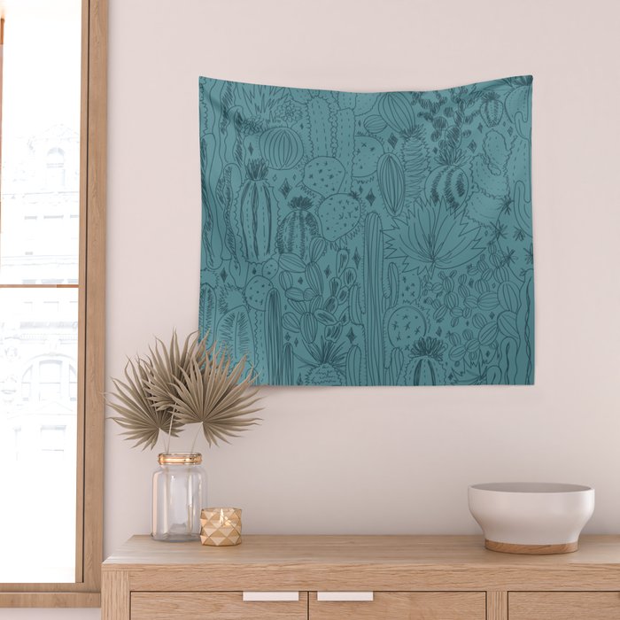 Cactus Scene in Blue Wall Tapestry Gallery Image 2