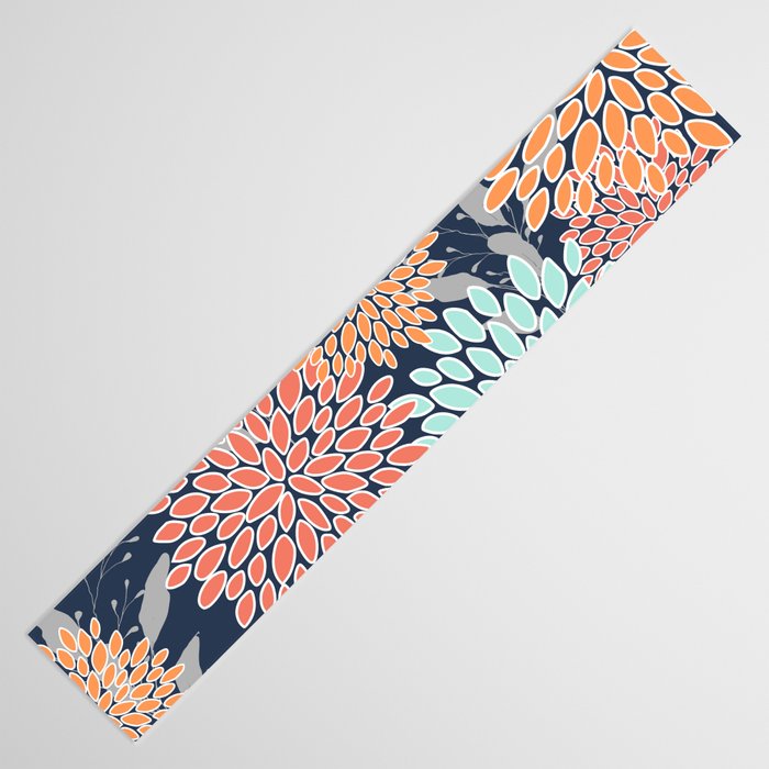 Floral Prints and Leaves, Coral, Navy Blue, Peach, Gray, Aqua Table Runner Gallery Image 3