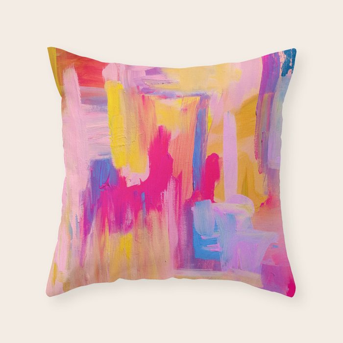 Summer Pink Pastel Abstract  Throw Pillow Gallery Image 1