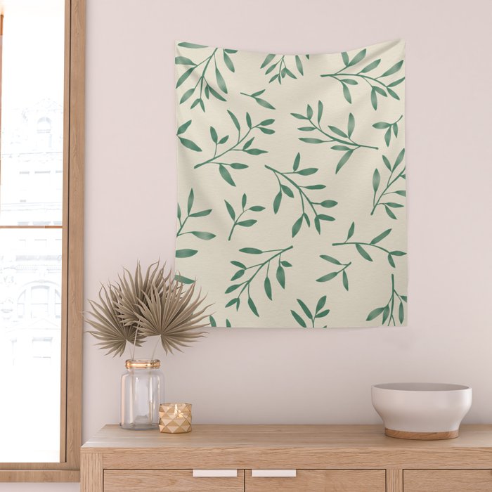 Leaf Pattern Watercolor - Green Wall Tapestry Gallery Image 2