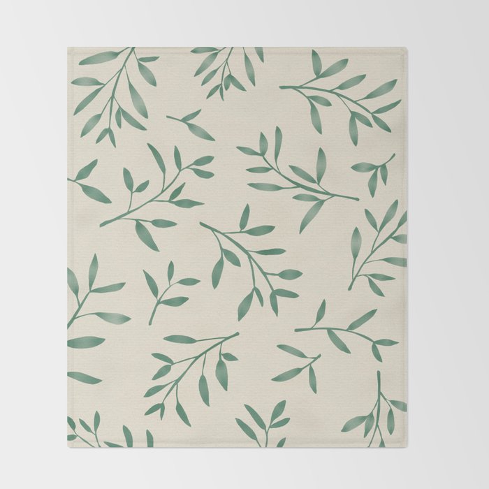 Leaf Pattern Watercolor - Green Throw Blanket Gallery Image 2
