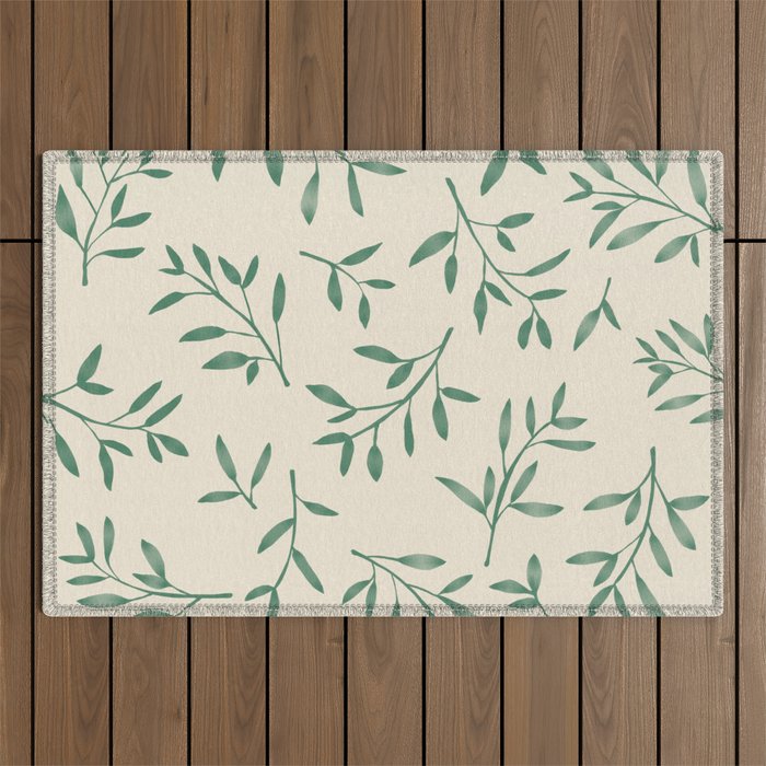 Leaf Pattern Watercolor - Green Outdoor Rug Gallery Image 1
