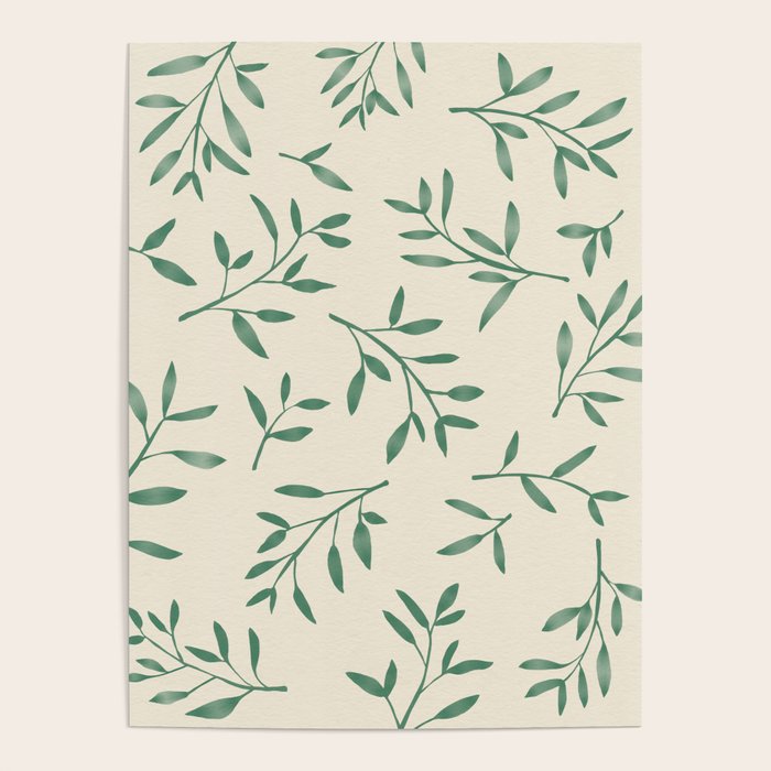 Leaf Pattern Watercolor - Green Poster Gallery Image 1